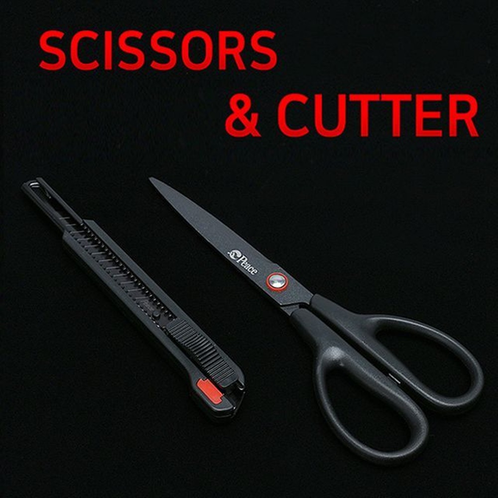 블랙 가위 커터 칼 세트 1호